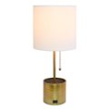 Front. Simple Designs - Hammered Metal Organizer Table Lamp with USB charging port and Fabric Shade - Gold base/White shade.