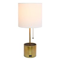 Simple Designs - Hammered Metal Organizer Table Lamp with USB charging port and Fabric Shade - Gold base/White shade - Front_Zoom