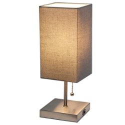 Simple Designs - Petite Stick Lamp with USB Charging Port and Fabric Shade - Brushed Nickel base/Gray shade - Front_Zoom