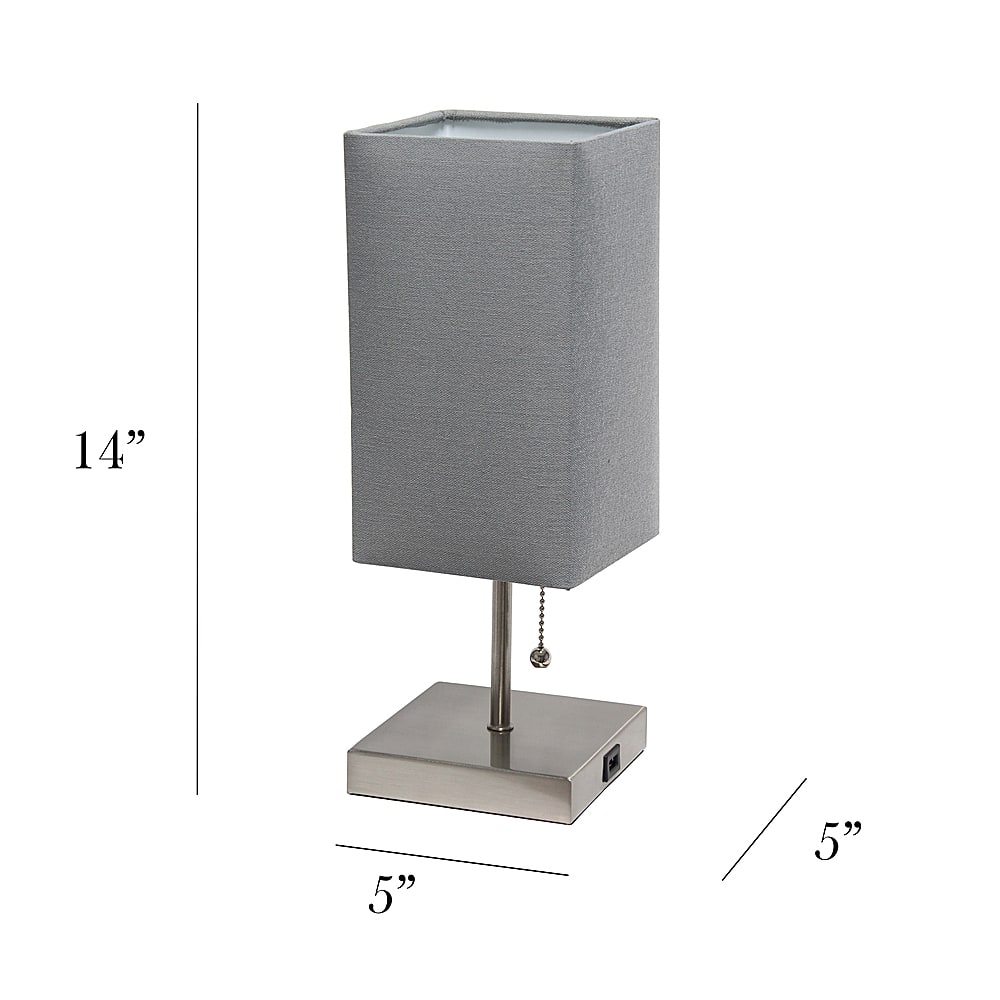 Left View: Simple Designs - Petite Stick Lamp with USB Charging Port and Fabric Shade - Brushed Nickel base/Gray shade