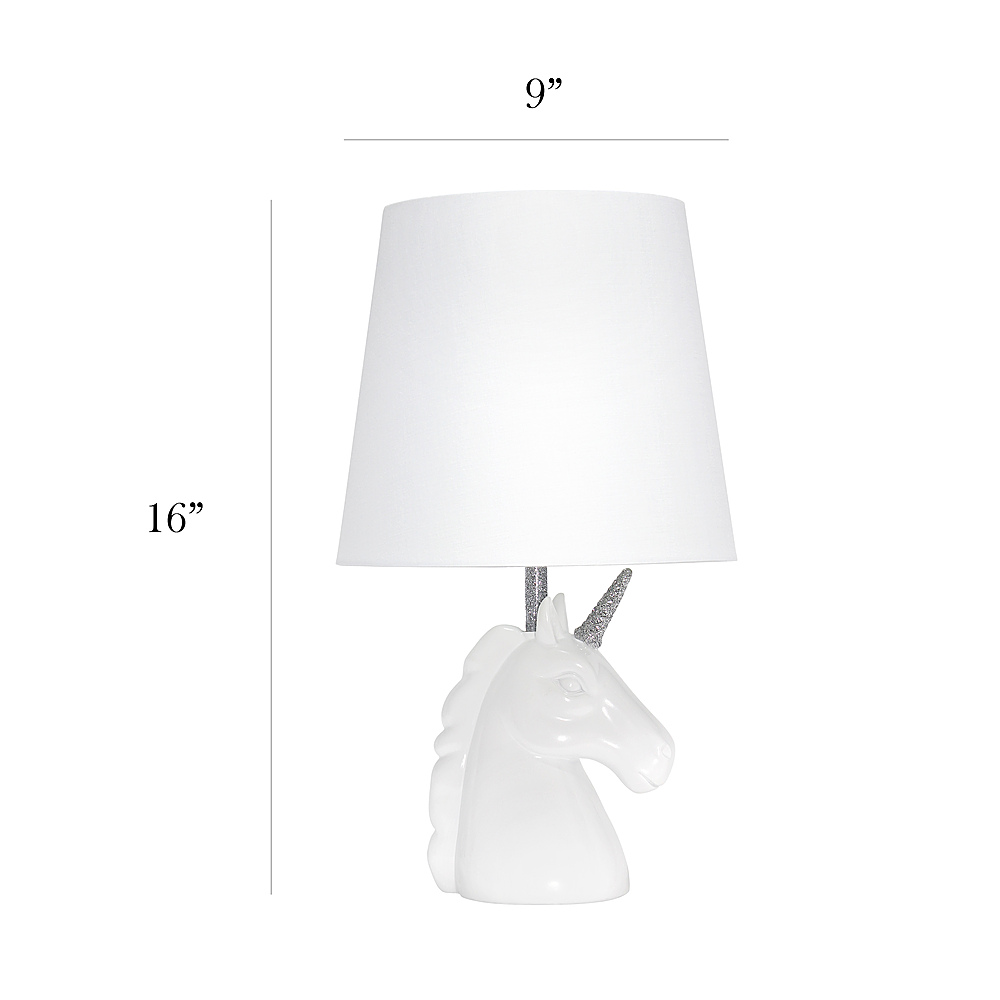 Left View: Simple Designs - Sparkling Silver and White Unicorn Table Lamp - Silver
