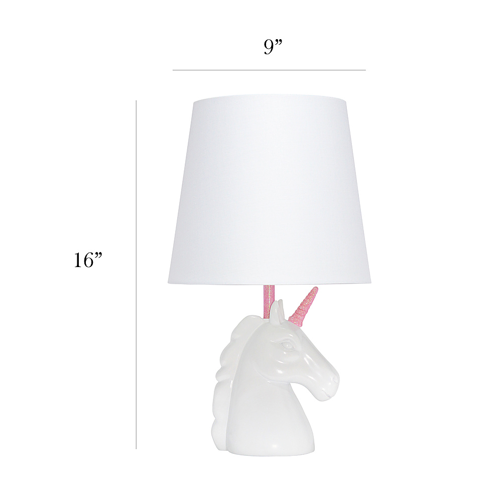 Left View: Simple Designs - Sparkling Pink and White Unicorn Table Lamp - Pink