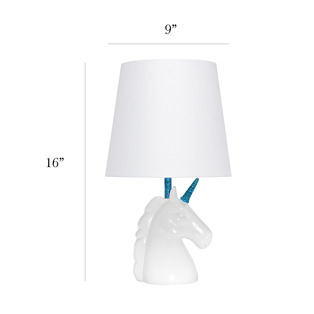 Left View: Simple Designs - Sparkling Blue and White Unicorn Table Lamp - Blue