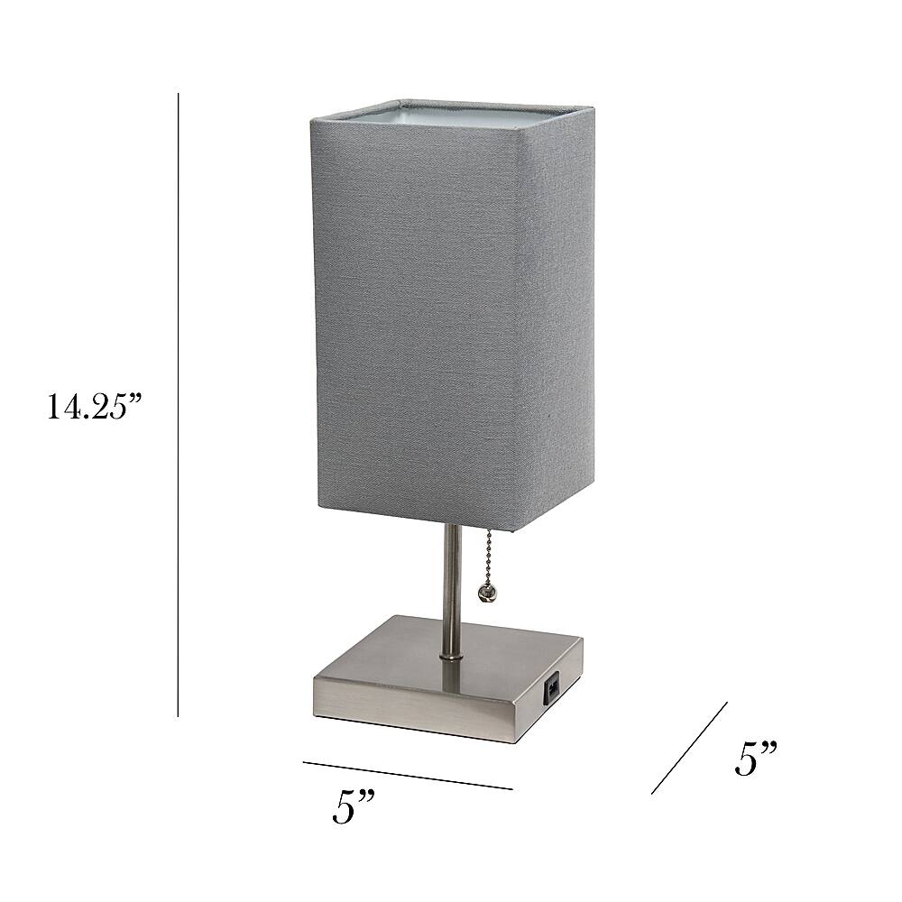 Left View: Simple Designs - Petite Stick Lamp with USB Charging Port and Fabric Shade 2 Pack Set - Brushed Nickel base/Gray shade