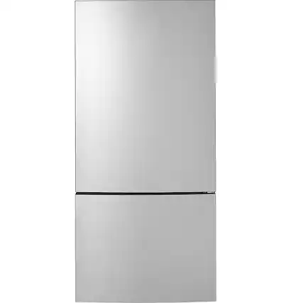 Front. GE - ® ENERGY STAR® 17.7 Cu. Ft. Bottom-Freezer Refrigerator - Stainless Steel.