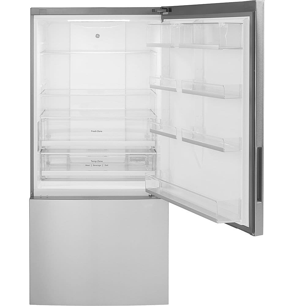 Alt View 1. GE - ® ENERGY STAR® 17.7 Cu. Ft. Bottom-Freezer Refrigerator - Stainless Steel.