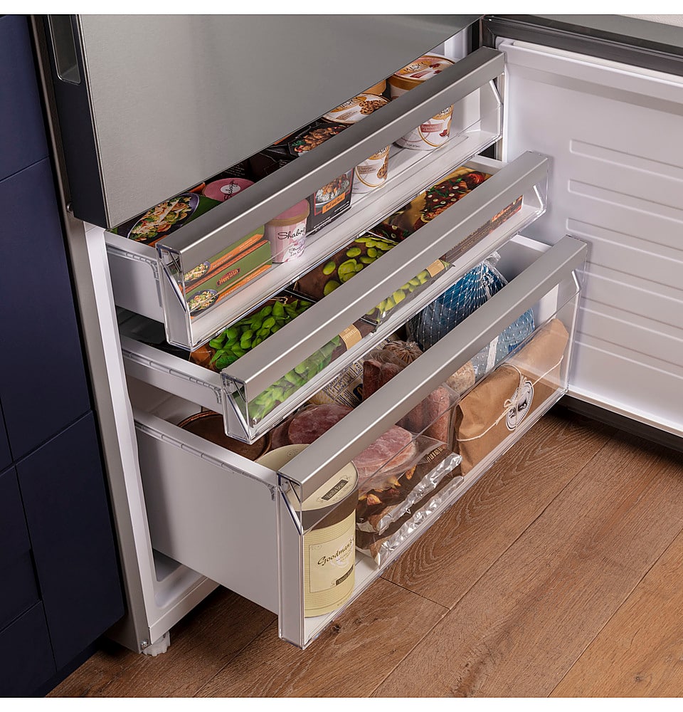 Alt View 23. GE - ® ENERGY STAR® 17.7 Cu. Ft. Bottom-Freezer Refrigerator - Stainless Steel.