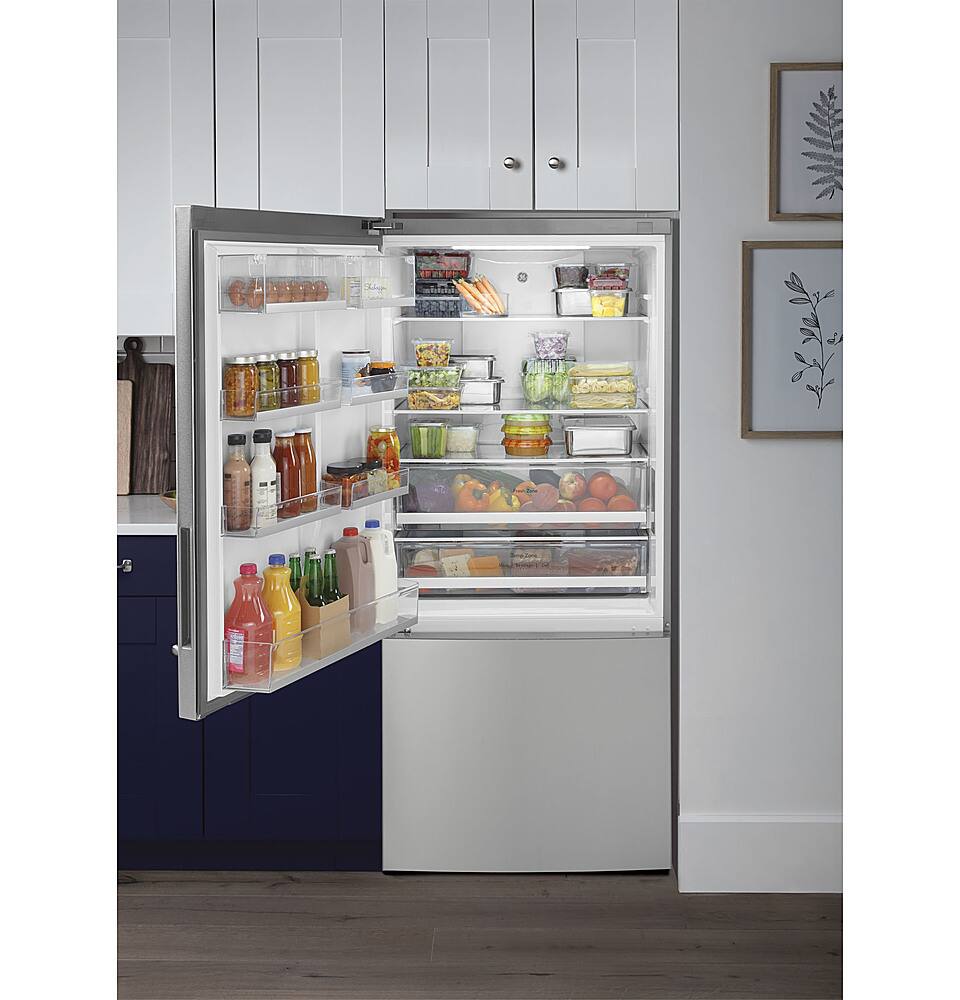 Alt View 24. GE - ® ENERGY STAR® 17.7 Cu. Ft. Bottom-Freezer Refrigerator - Stainless Steel.