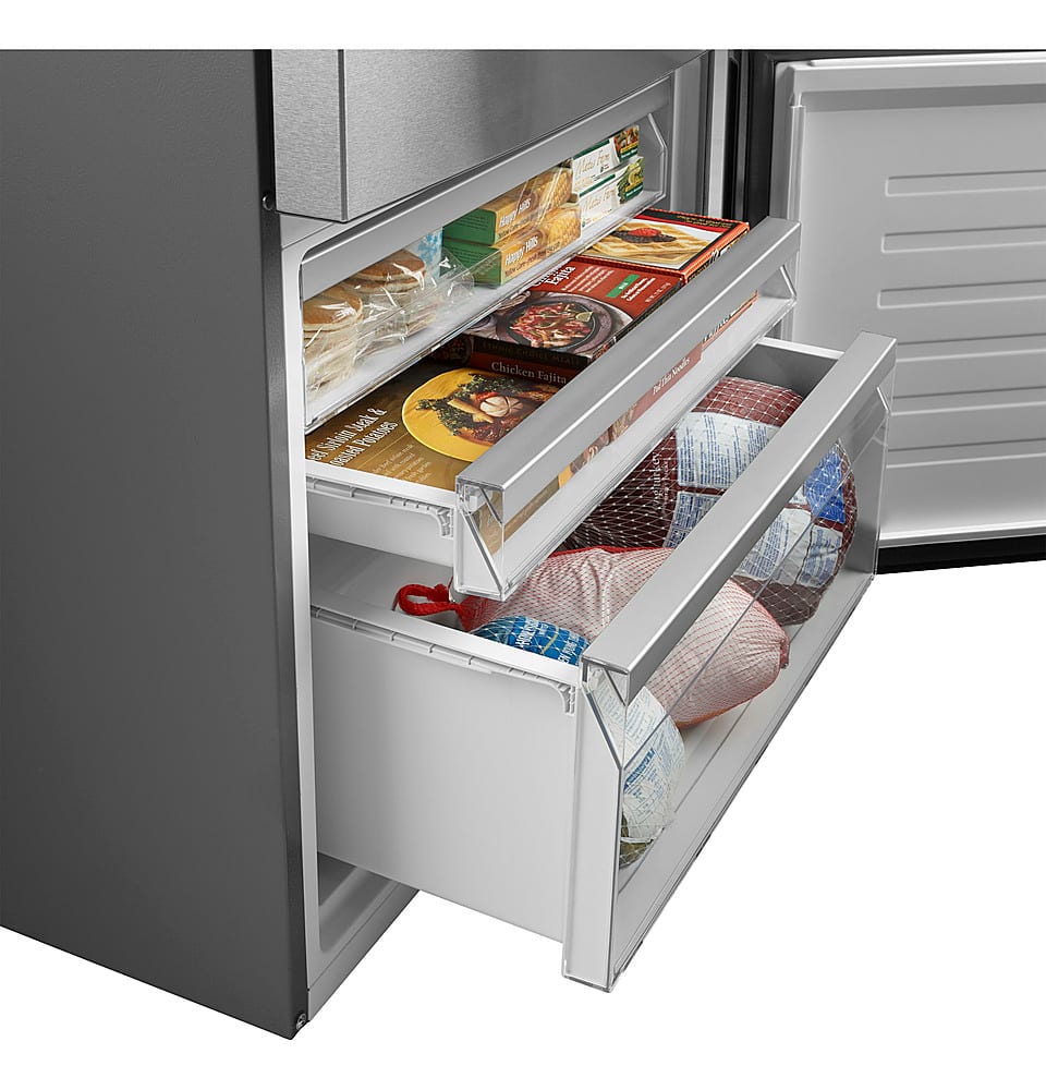 Alt View 4. GE - ® ENERGY STAR® 17.7 Cu. Ft. Bottom-Freezer Refrigerator - Stainless Steel.