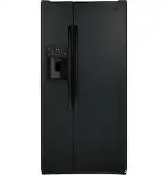 GE - 23.2 Cu. Ft. Side-by-Side Refrigerator with External Ice & Water Dispenser - High Gloss Black - Front_Zoom