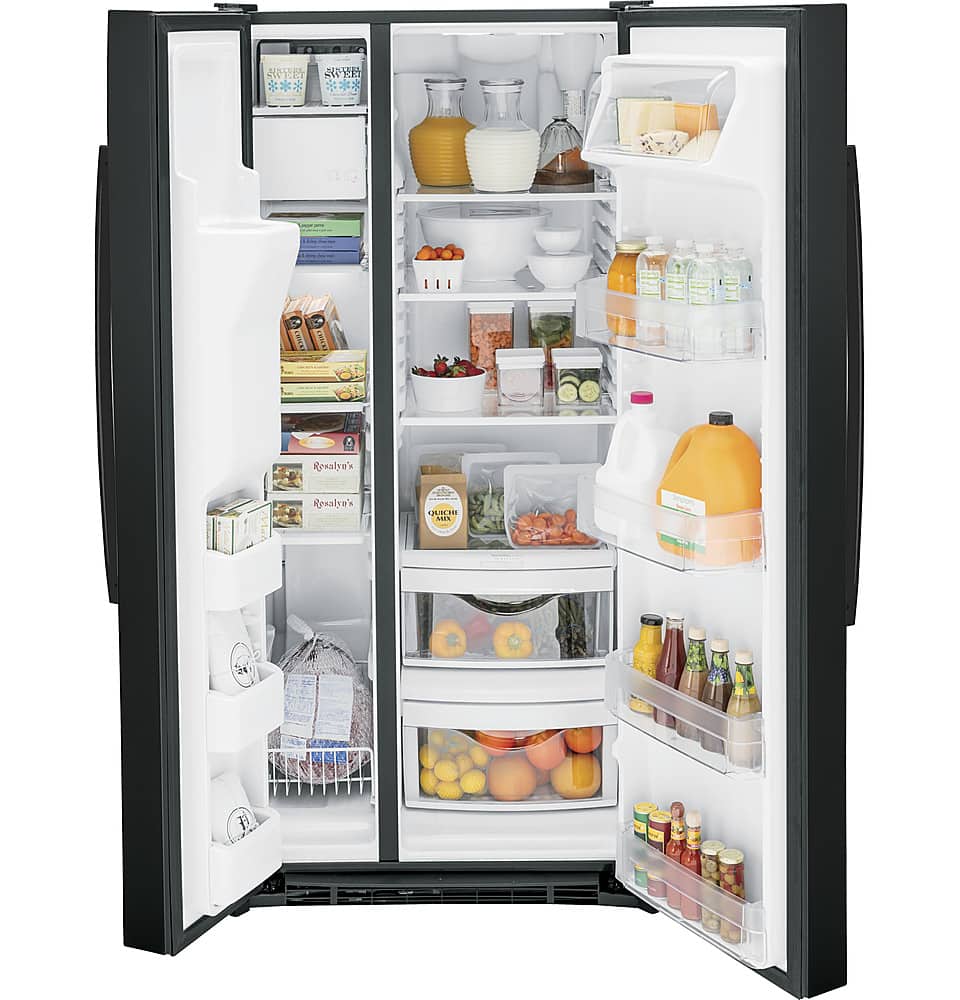 Alt View 11. GE - 23.2 Cu. Ft. Side-by-Side Refrigerator with External Ice & Water Dispenser - High Gloss Black.