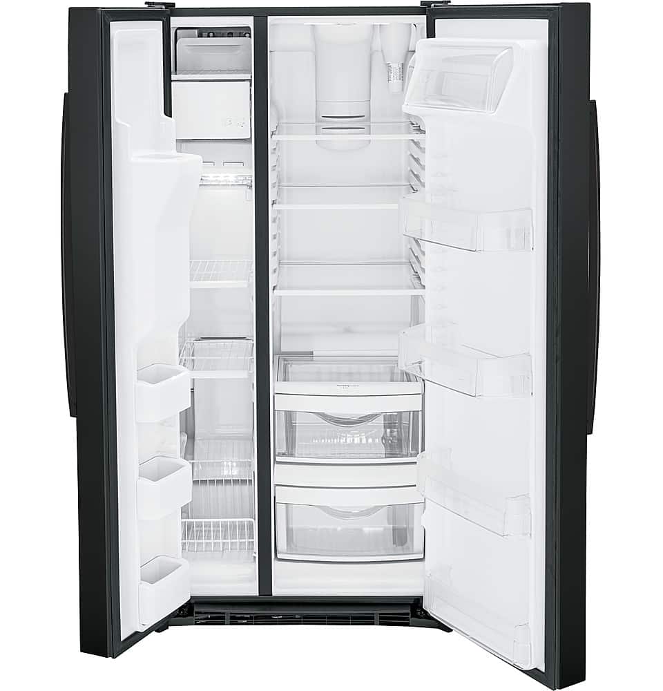 Alt View 12. GE - 23.2 Cu. Ft. Side-by-Side Refrigerator with External Ice & Water Dispenser - High Gloss Black.