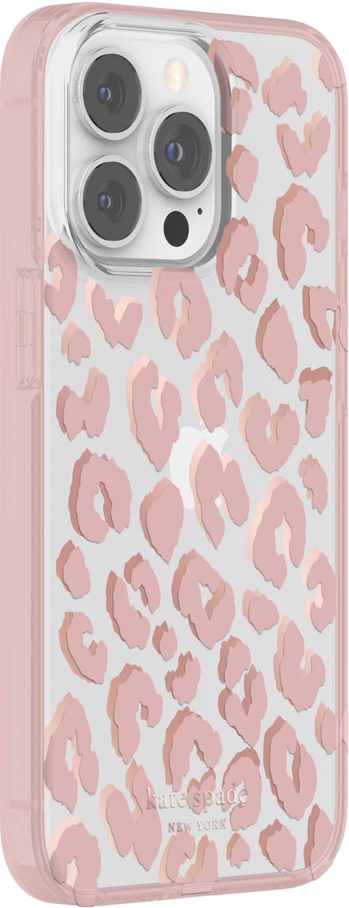 Left View: kate spade new york - Protective Hardshell Case for iPhone 13 Pro - Leopard Pink