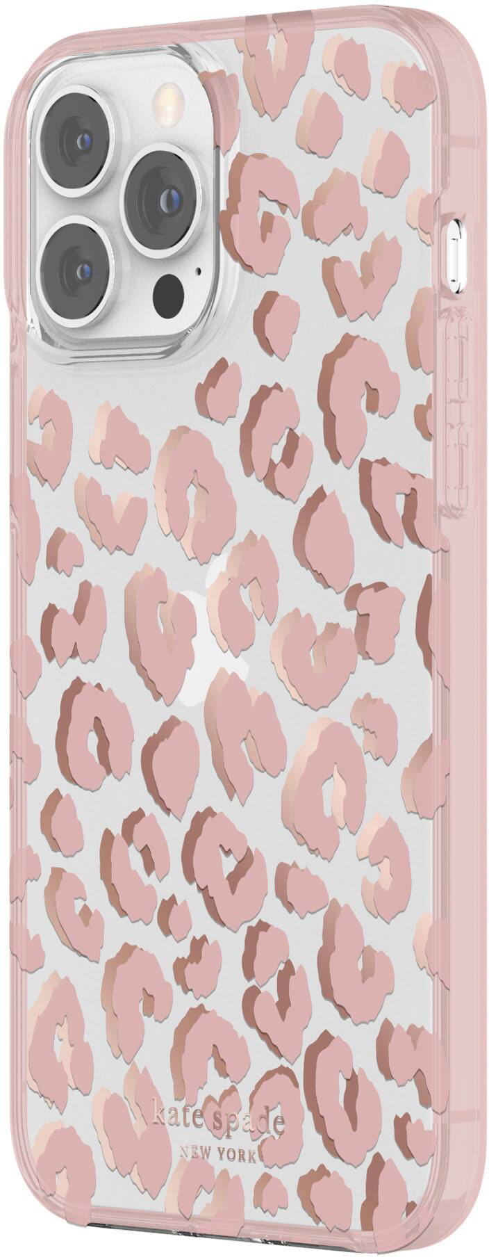 Angle. kate spade new york - Protective Hardshell Case for iPhone 13/12 Pro Max - Leopard Pink.