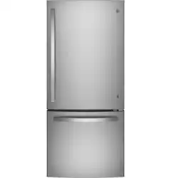 GE - 21.0 Cu. Ft. Bottom-Freezer Refrigerator with LED Interior Lighting - Stainless Steel - Front_Zoom