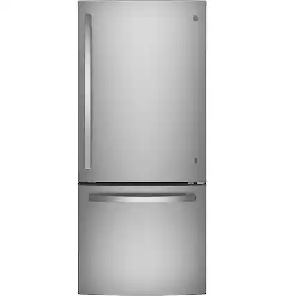Front. GE - 21.0 Cu. Ft. Bottom-Freezer Refrigerator - Stainless Steel.