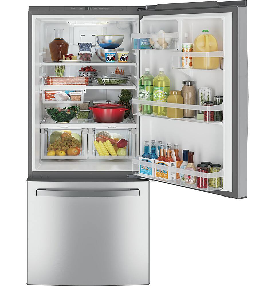 Alt View 11. GE - 21.0 Cu. Ft. Bottom-Freezer Refrigerator - Stainless Steel.