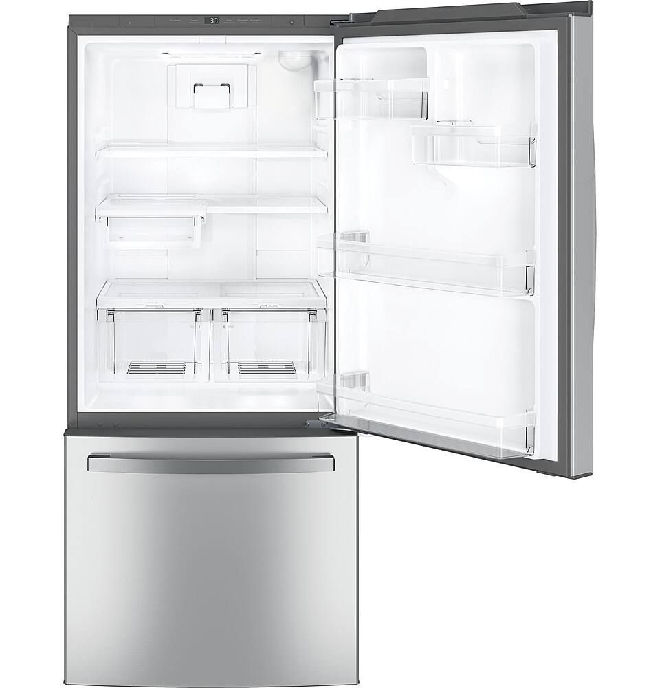 Alt View 12. GE - 21.0 Cu. Ft. Bottom-Freezer Refrigerator - Stainless Steel.