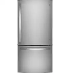 GE - 24.8 Cu. Ft. Bottom-Freezer Refrigerator with Sliding Snack Drawer - Stainless Steel - Front_Zoom