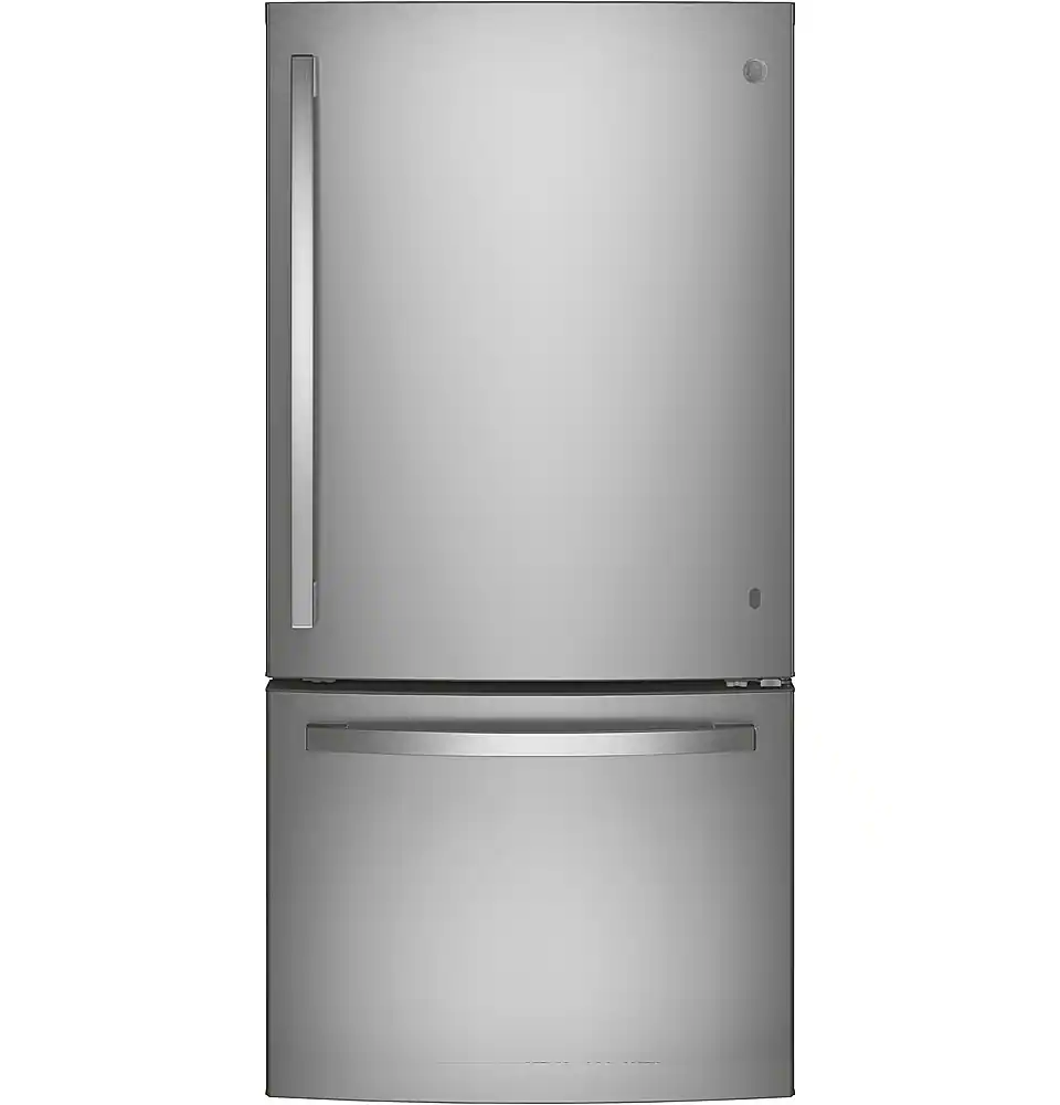 Front. GE - 24.8 Cu. Ft. Bottom-Freezer Refrigerator - Stainless Steel.