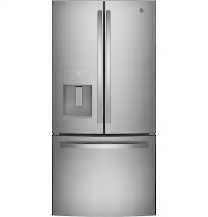 Front. GE - 23.7 Cu. Ft. French Door Refrigerator - Stainless Steel.