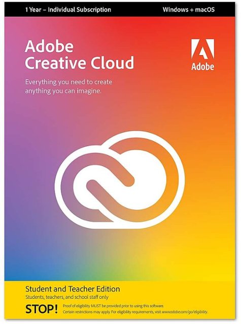 Front Zoom. Adobe - Creative Cloud All Apps for Student and Teacher Edition - Mac OS, Windows.