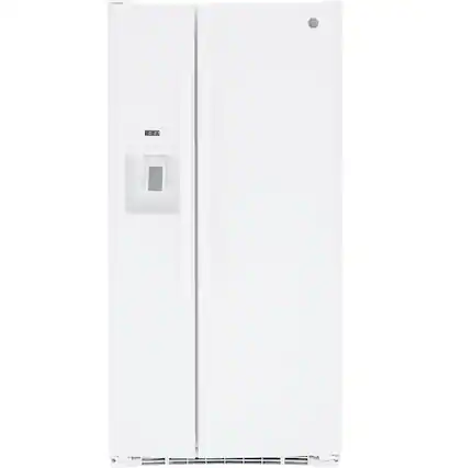 Front. GE - 23.2 Cu. Ft. Side-by-Side Refrigerator with External Ice & Water Dispenser - High Gloss White.