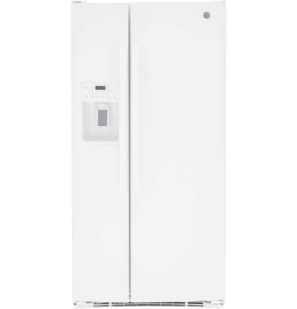 GE - 23.2 Cu. Ft. Side-by-Side Refrigerator with External Ice & Water Dispenser - High Gloss White