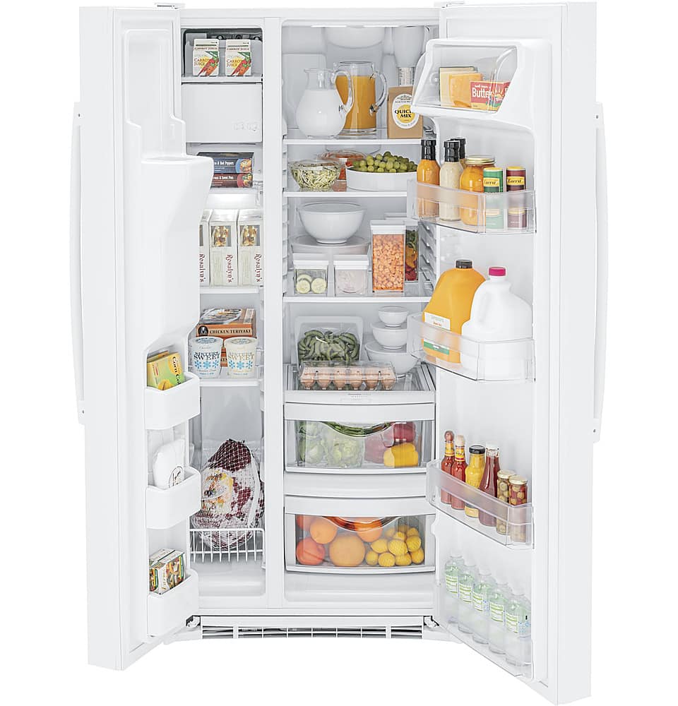 Alt View 11. GE - 23.2 Cu. Ft. Side-by-Side Refrigerator with External Ice & Water Dispenser - High Gloss White.