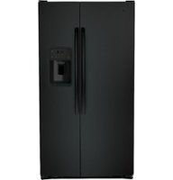 GE - 25.3 Cu. Ft. Side-by-Side Refrigerator with Thru-the-Door Ice and Water - High gloss black - Front_Zoom