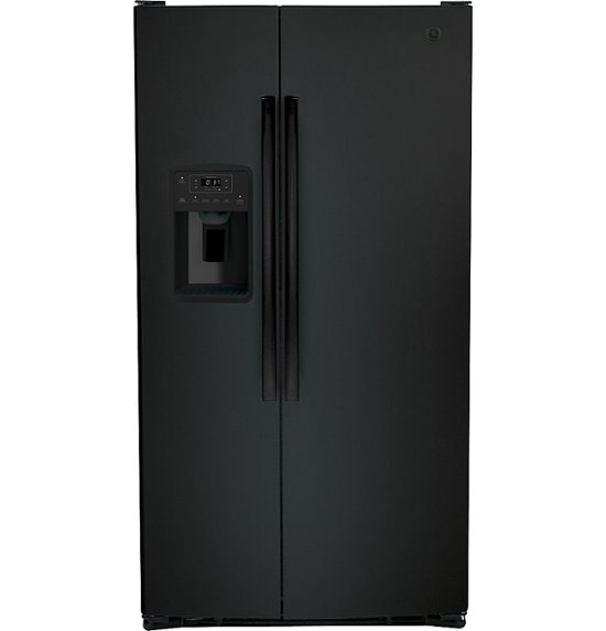 GE – 25.3 Cu. Ft. Side-by-Side Counter-Depth Refrigerator with Thru-the-Door Ice and Water – High-Gloss Black