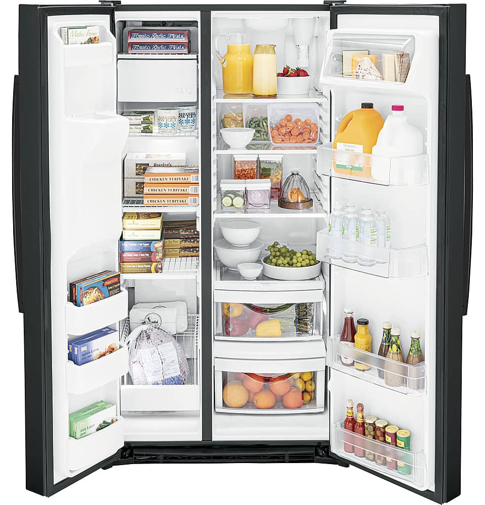 Alt View 11. GE - 25.3 Cu. Ft. Side-by-Side Refrigerator with External Ice & Water Dispenser - High Gloss Black.