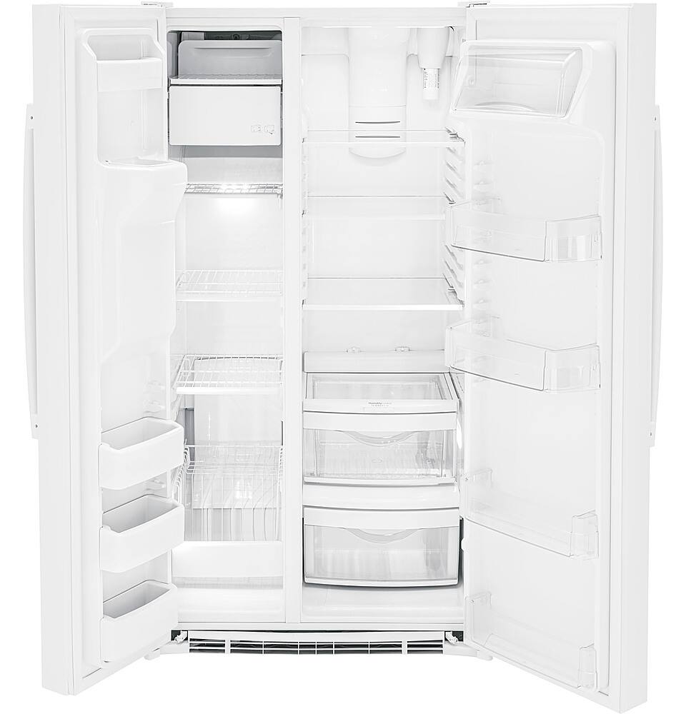 Alt View 12. GE - 25.3 Cu. Ft. Side-by-Side Refrigerator with External Ice & Water Dispenser - High Gloss White.
