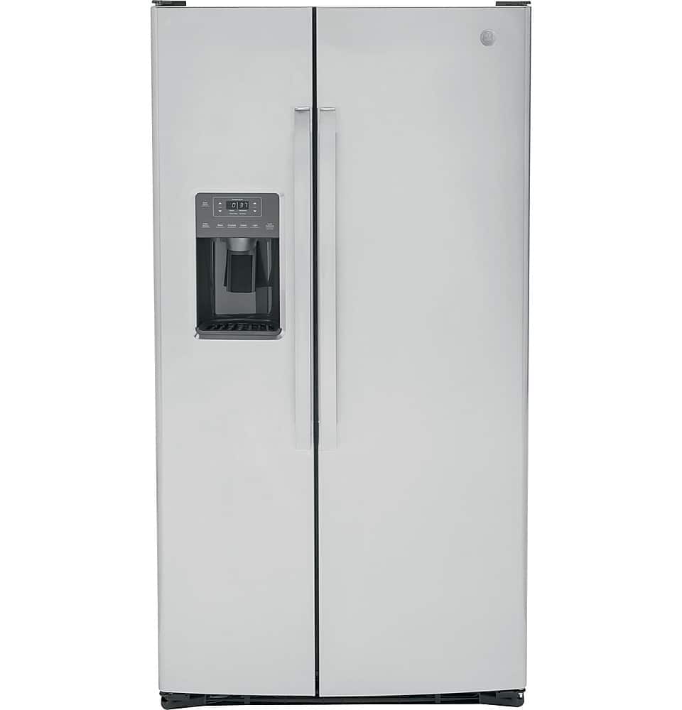 GE - 25.3 Cu. Ft. Side-by-Side Refrigerator with External Ice & Water Dispenser - Stainless Steel - Front_Zoom
