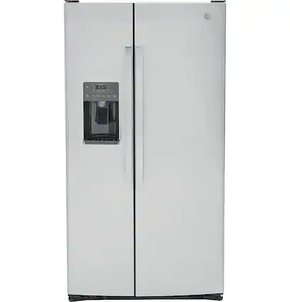 Front. GE - 25.3 Cu. Ft. Side-by-Side Refrigerator with External Ice & Water Dispenser - Stainless Steel.