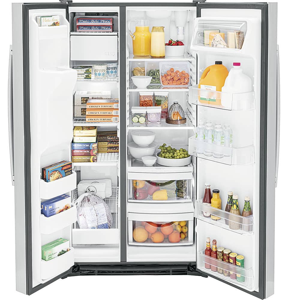 Alt View 11. GE - 25.3 Cu. Ft. Side-by-Side Refrigerator with External Ice & Water Dispenser - Stainless Steel.