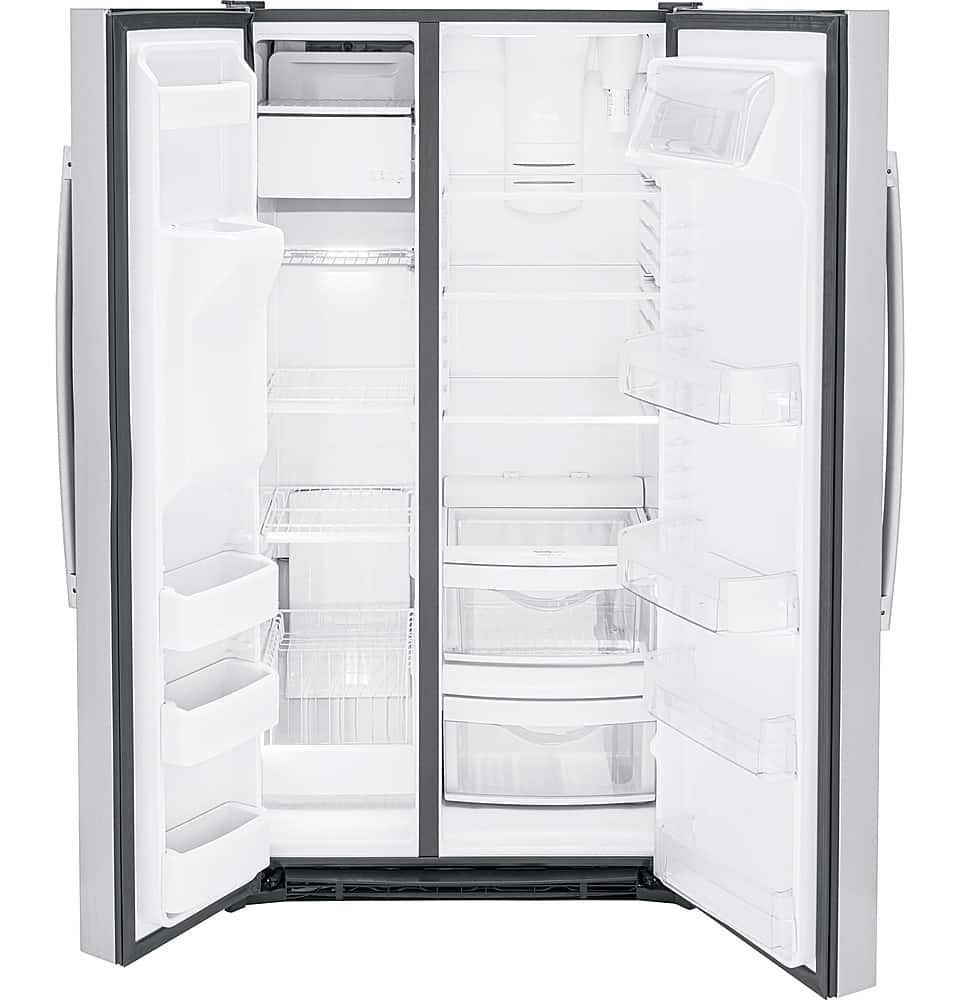Alt View 12. GE - 25.3 Cu. Ft. Side-by-Side Refrigerator with External Ice & Water Dispenser - Stainless Steel.