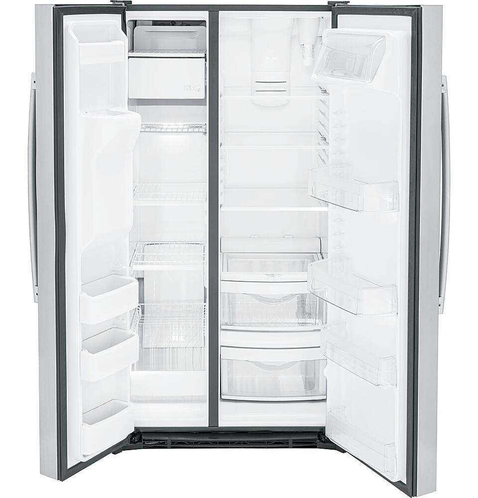 Alt View 12. GE - 25.3 Cu. Ft. Side-by-Side Refrigerator with External Ice & Water Dispenser - Stainless Steel.