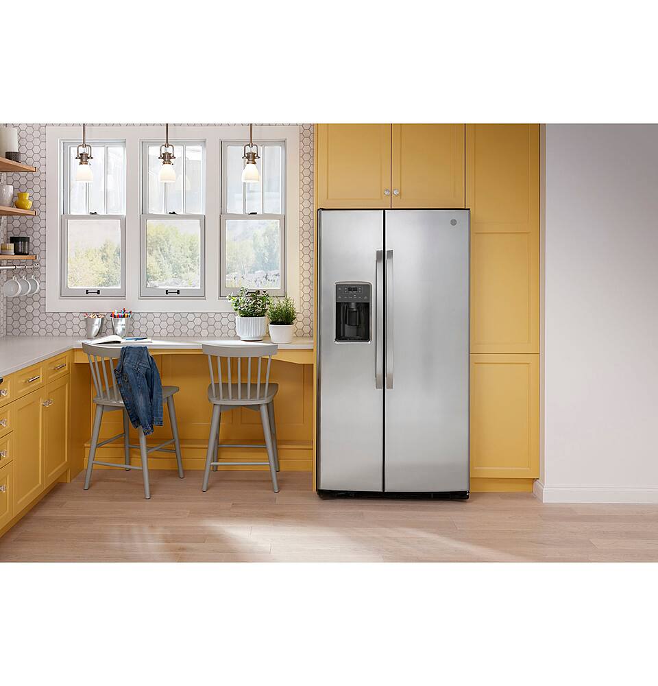 Alt View 21. GE - 25.3 Cu. Ft. Side-by-Side Refrigerator with External Ice & Water Dispenser - Stainless Steel.