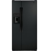 GE - 23.0 Cu. Ft. Side-by-Side Refrigerator with Thru-the-Door Ice and Water - High gloss black - Front_Zoom