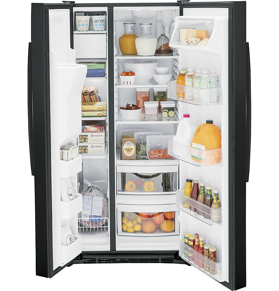 Alt View 11. GE - 23.0 Cu. Ft. Side-by-Side Refrigerator with External Ice & Water Dispenser - High Gloss Black.