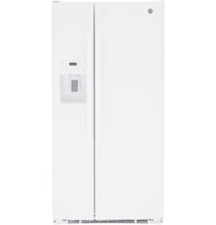 GE - 23.0 Cu. Ft. Side-by-Side Refrigerator with External Ice & Water Dispenser - High Gloss White - Front_Zoom