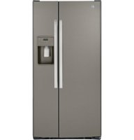 GE - 23.0 Cu. Ft. Side-by-Side Refrigerator with External Ice & Water Dispenser - Fingerprint resistant slate - Front_Zoom