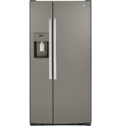 GE - 23.0 Cu. Ft. Side-by-Side Refrigerator with External Ice & Water Dispenser - Slate - Front_Zoom
