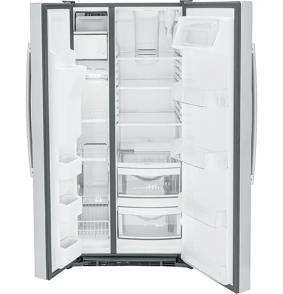 Alt View 12. GE - 23.0 Cu. Ft. Side-by-Side Refrigerator with External Ice & Water Dispenser - Stainless Steel.
