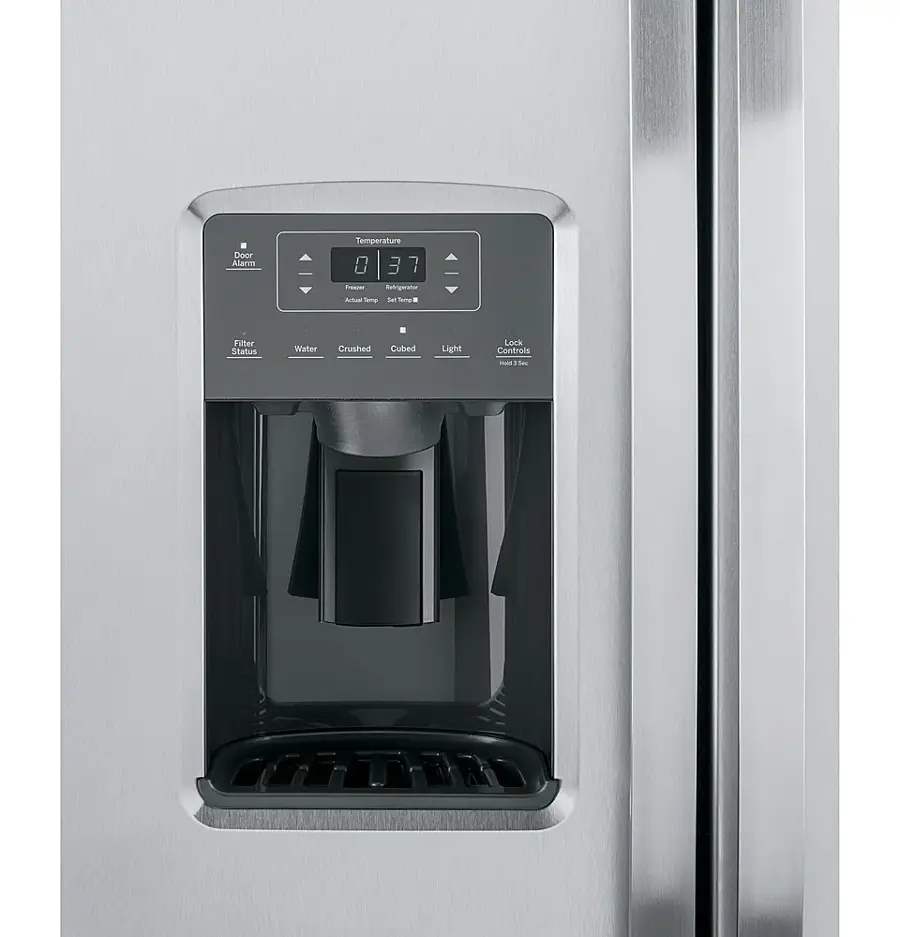 Alt View 14. GE - 23.0 Cu. Ft. Side-by-Side Refrigerator with External Ice & Water Dispenser - Stainless Steel.