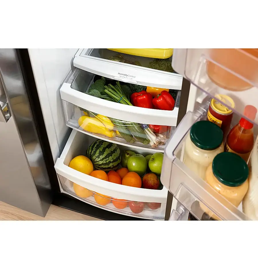 Alt View 23. GE - 23.0 Cu. Ft. Side-by-Side Refrigerator with External Ice & Water Dispenser - Stainless Steel.