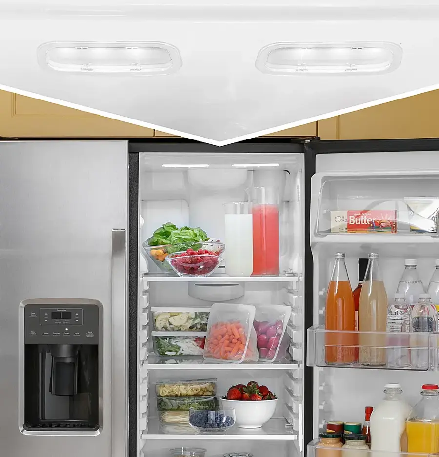 Alt View 28. GE - 23.0 Cu. Ft. Side-by-Side Refrigerator with External Ice & Water Dispenser - Stainless Steel.