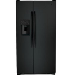 GE - 25.3 Cu. Ft. Side-by-Side Refrigerator with External Ice & Water Dispenser - High Gloss Black - Front_Zoom