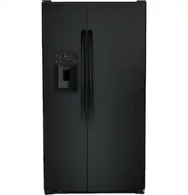 GE - 25.3 Cu. Ft. Side-by-Side Refrigerator with External Ice & Water Dispenser - High Gloss Black